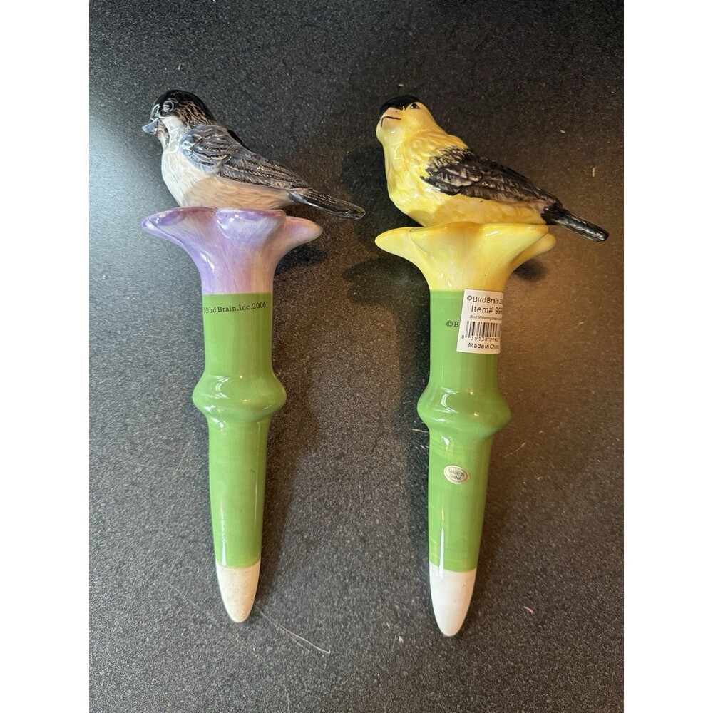 Bird Ceramic Self Watering Spikes Flower Plant Stake Blue Bird And Chickadee